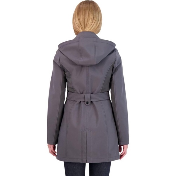 💫 Women Grey Shell Trench Coat Soft Comfortable Button-Off Warm Detachable Hood - Picture 5 of 5